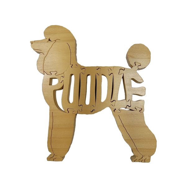 Poodle Dog Wooden Scroll Jigsaw Puzzle Figurine Art Wood USA Signed By Maker - Picture 1 of 5